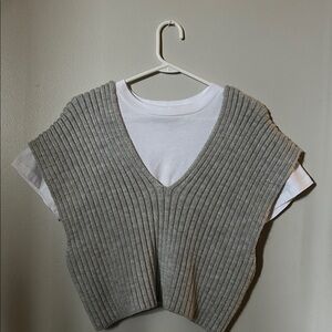 Pilcro Gray Ribbed Knit Short Sleeve Top